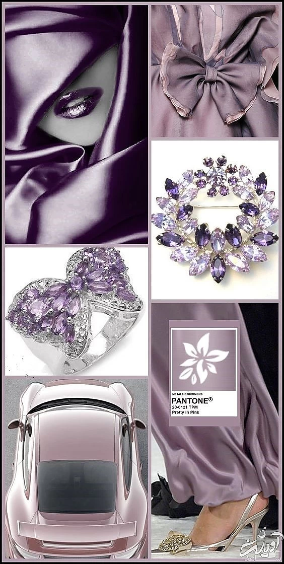 ست رنگی جواهرات و لباس به رنگ یاسی